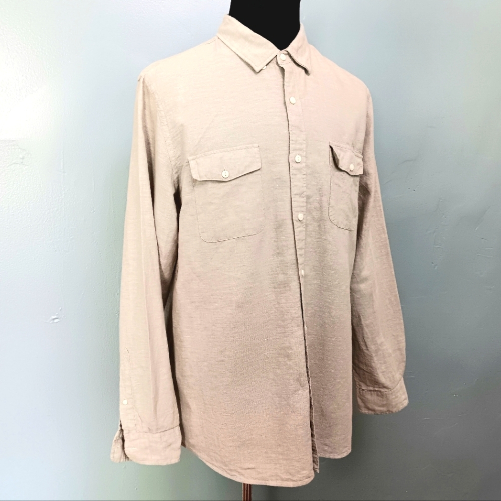 Goodthreads Slim neutral linen/ cotton, long sleeve button-up. XL